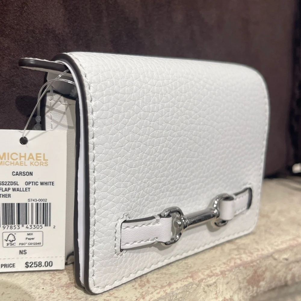 MICHAEL KORS Carson Small Pebbled Leather Wallet Optic White  NWT
